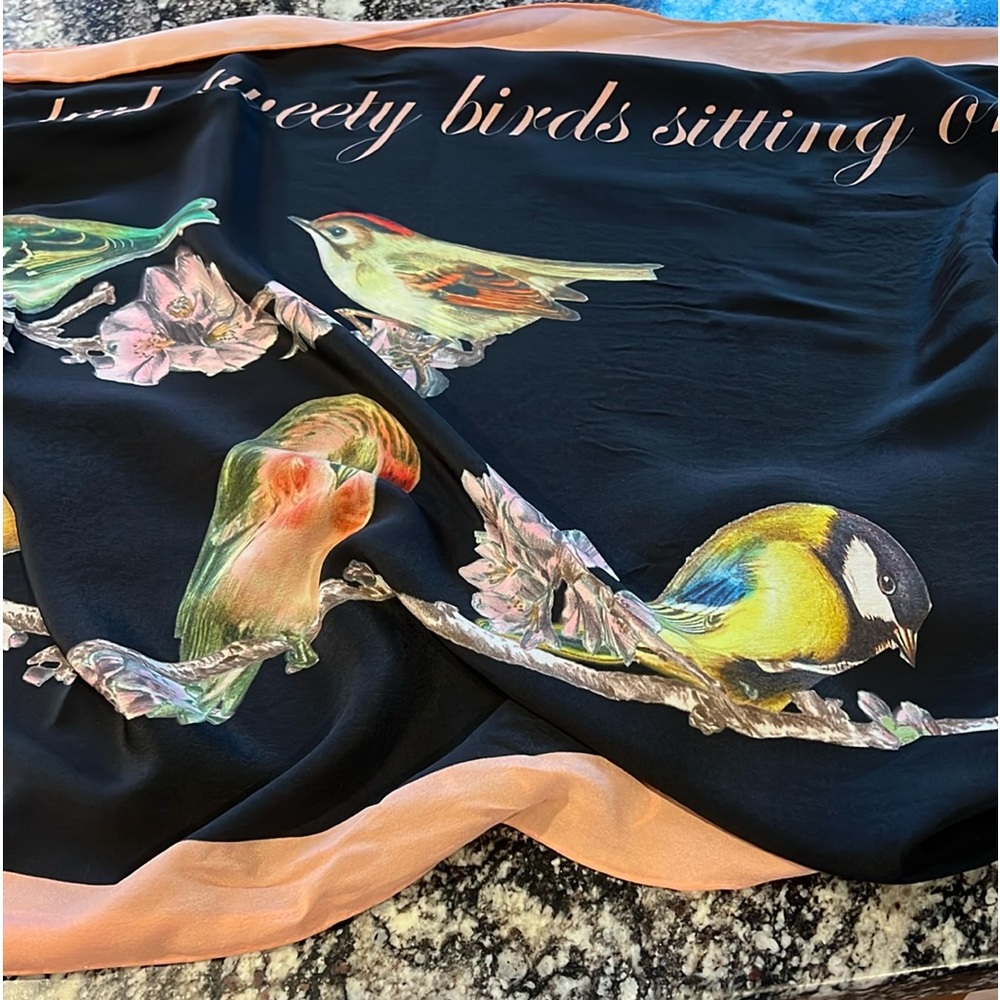 Ted Baker Black Scarf with Colorful Bird Design